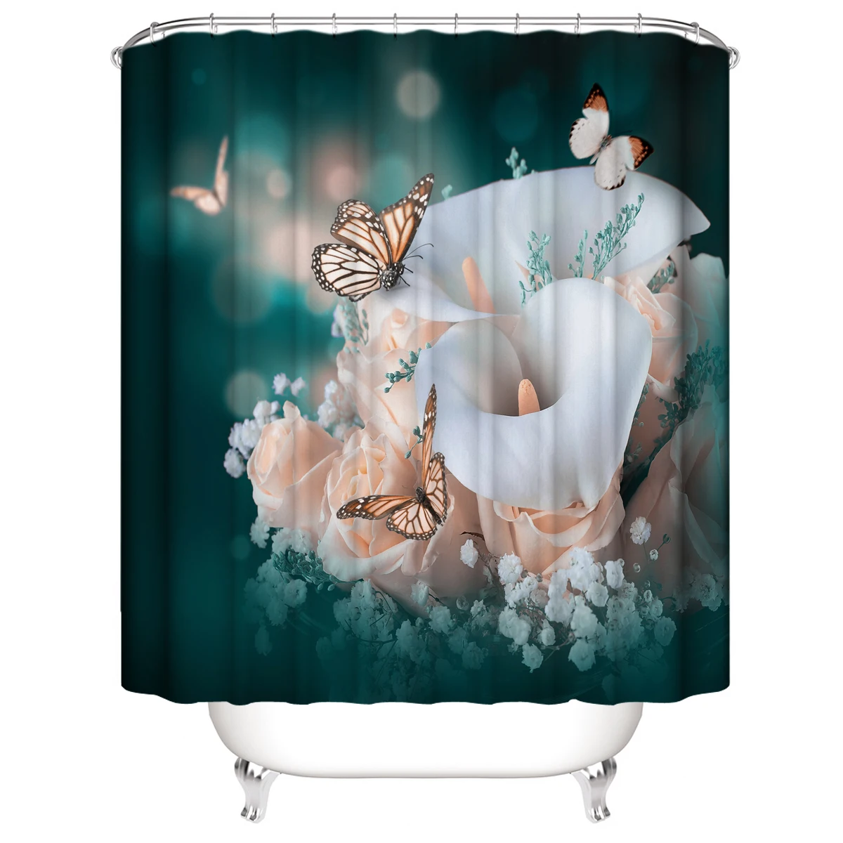 China made Butterfly series Mat Shower 4 Pieces Set Shower Curtain 3 Pieces Set bath mat