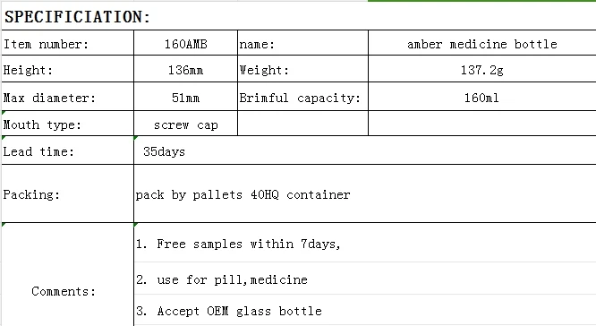 Wholesale Custom 160ml Premium Medicine Amber Round Glass Bottle