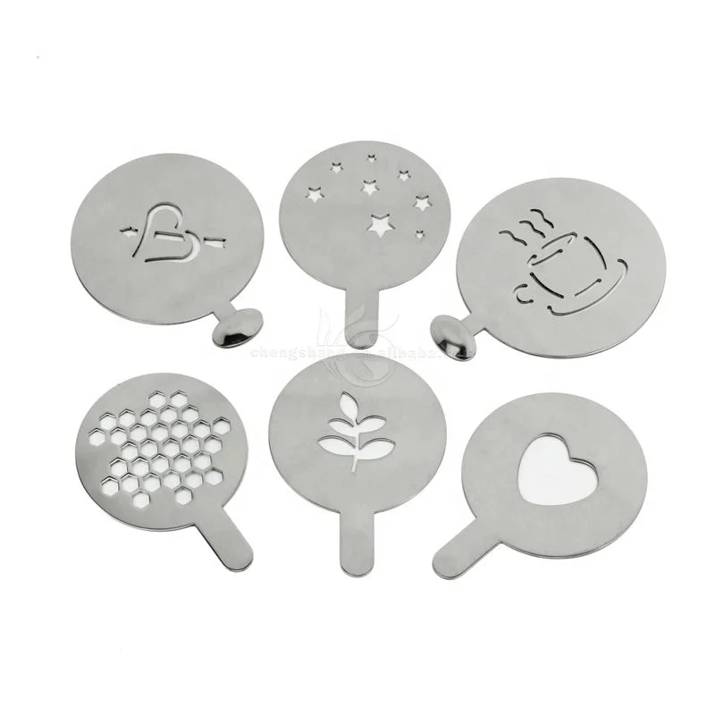 6pcs Creative Coffee Barista Stencils Template Strew Pad Duster Spray Art
