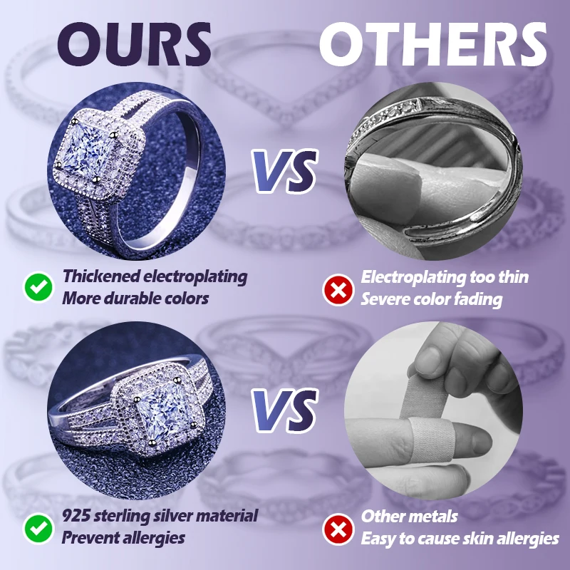 Unisex 925 Silver Wedding Ring 18K Real Gold Custom Name Diamond Vintage Style Silver Plated Jewelry for Engagement Gift Party