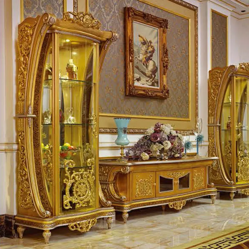  Королевский набор мебели для столовой Европейский Стиль французский античный обеденный стол Шкаф из массива дерева Золотая мебель всего