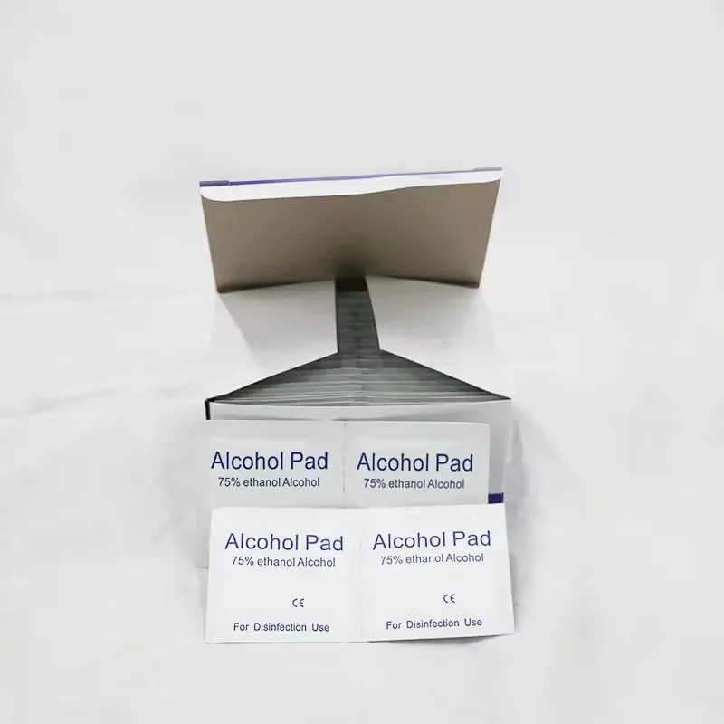 Wholesale 100Pcs Box Custom Ethanol /Ethyl Alcohol Prep Pads Medical Isopropyl 75% Alcohol Hand Sanitizer Wipes Custom Logo