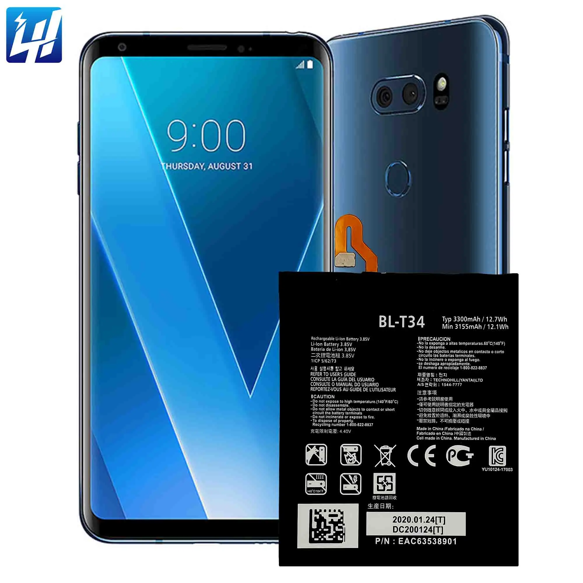 Original Rechargeable Li-ion Battery BL-T34 for LG V30 T34 Google2 3300mAh 3.85V