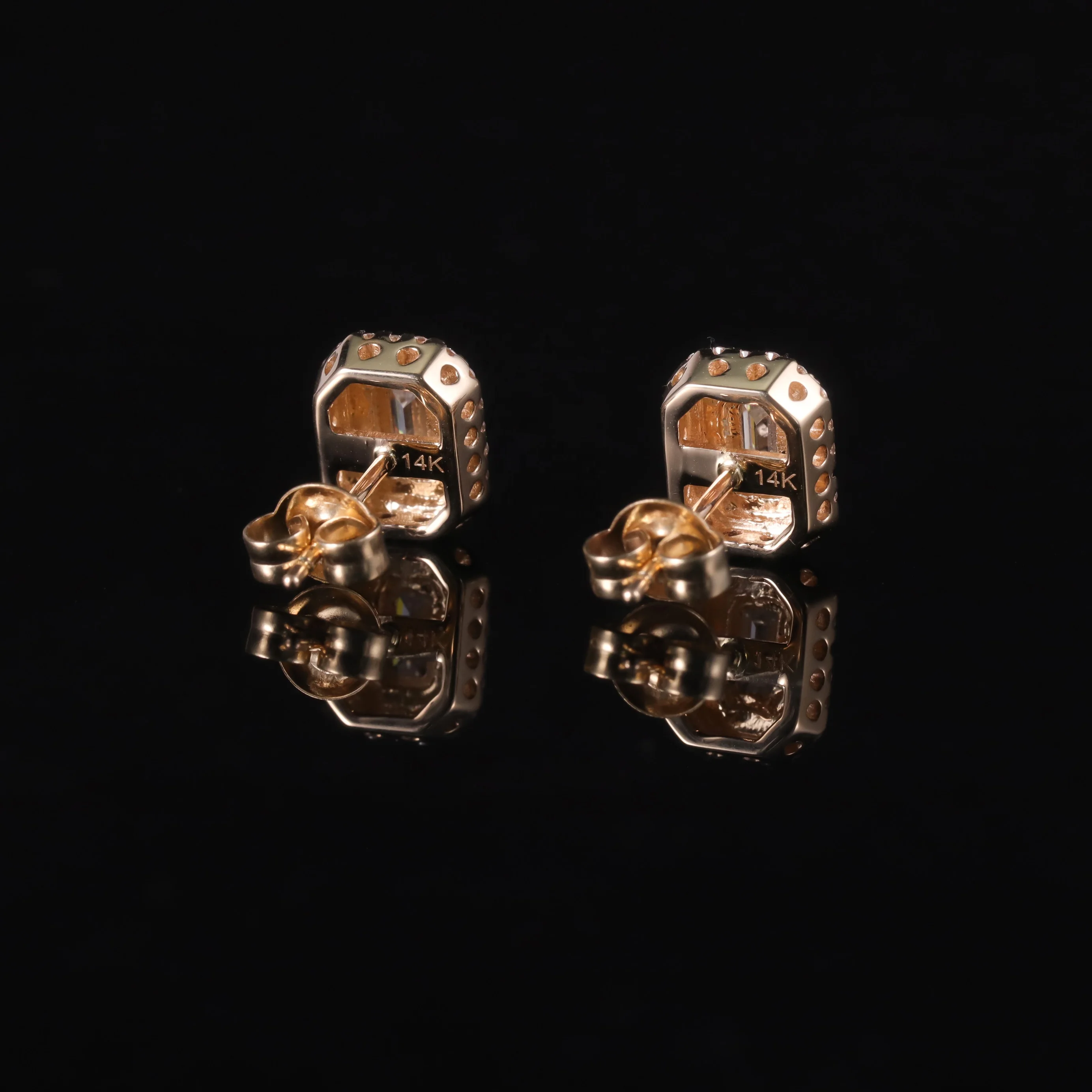 S93D Abiding Women Fine Jewelry Emerald Cut D VVS Moissanite Lab Diamond Double Halo Pave Au585 18k Rose Gold Stud Earrings