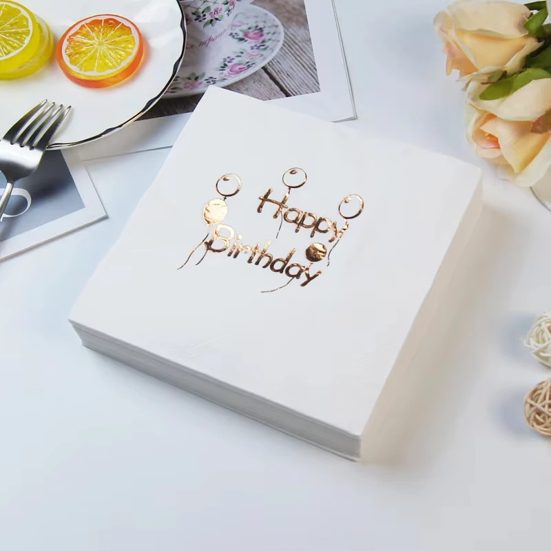 Wholesale Price Custom Gold Stamping Table Dinner Napkins Paper For Birthday Party Wedding Decoration