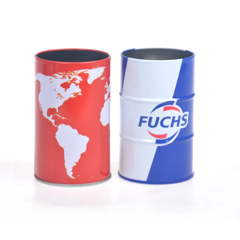 
oil drum shape cool metal tin pencil holder 