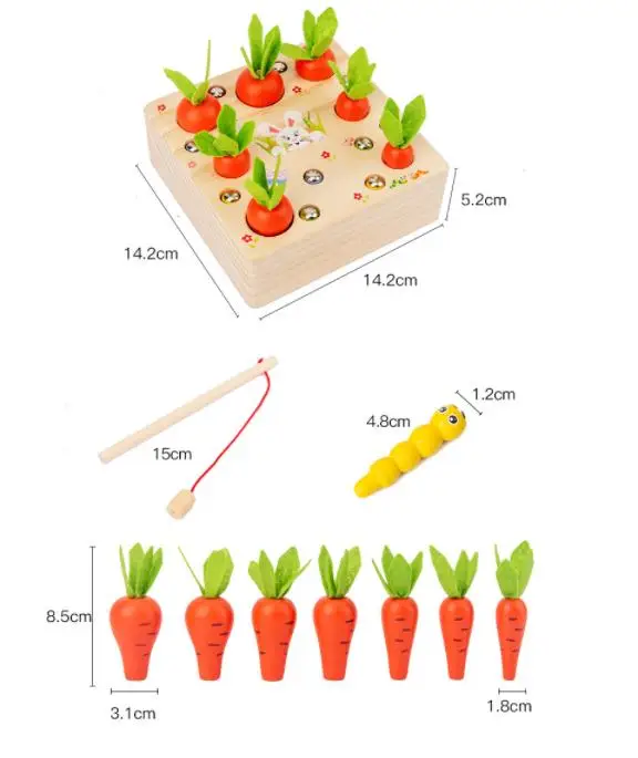 Magnetic wood toy Carrots Harvest Shape Size Sorting Developmental Educational Gift for kids