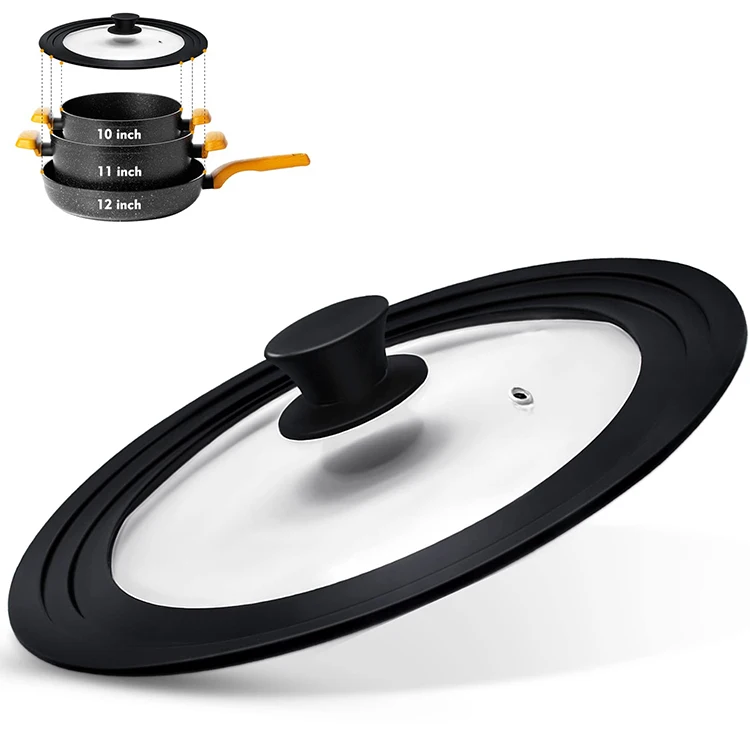 Hyri Kitchen Universal Lid For Pots And Pans Silicone Rim Silicone Cover Glass Pot Lid Tempered Glass Pot Lid