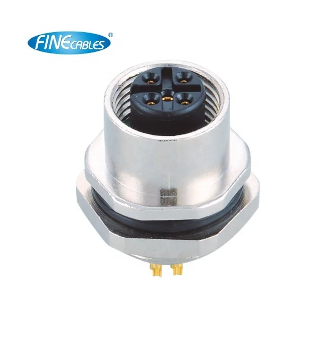Finecables Waterproof Panel Mount M12 A/B/C/D Code Solder 3 4 5 8pin Connector