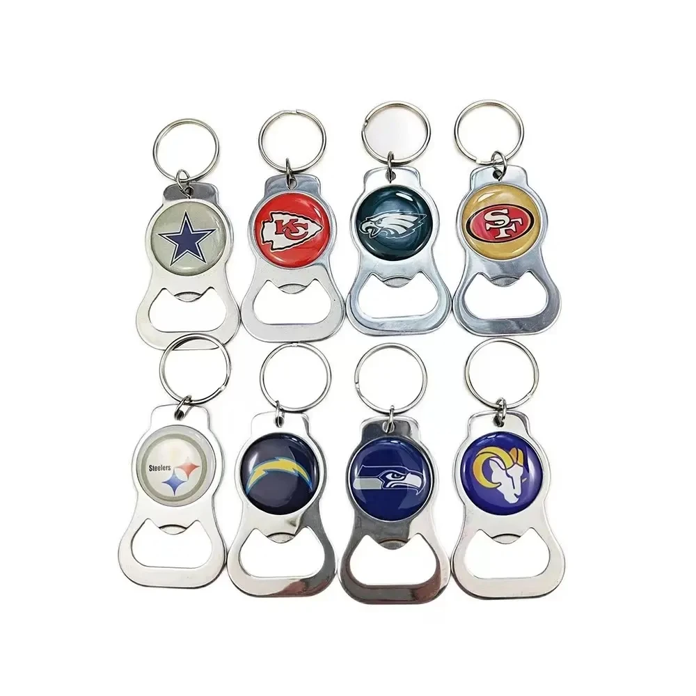 Customized Cheap Promotional Gifts NFL Chains Metal Beer Bottle Opener Keyring