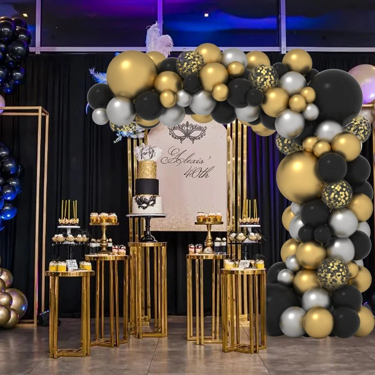 121Pcs Gold Sliver Black Balloons 5/12/18 Inch Balloon Garland For Birthday Party Wedding Bridal Shower Supplies A3073