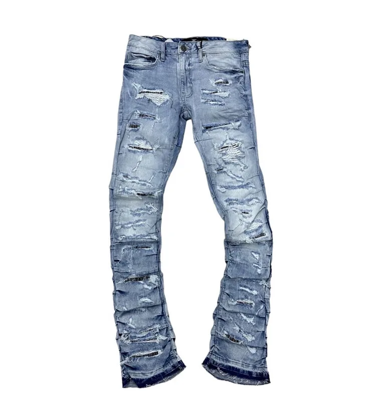 Factory Jeans Wax wrinkle Slim-fit custom print for men Buy pants Wholesale jeans for skinny men