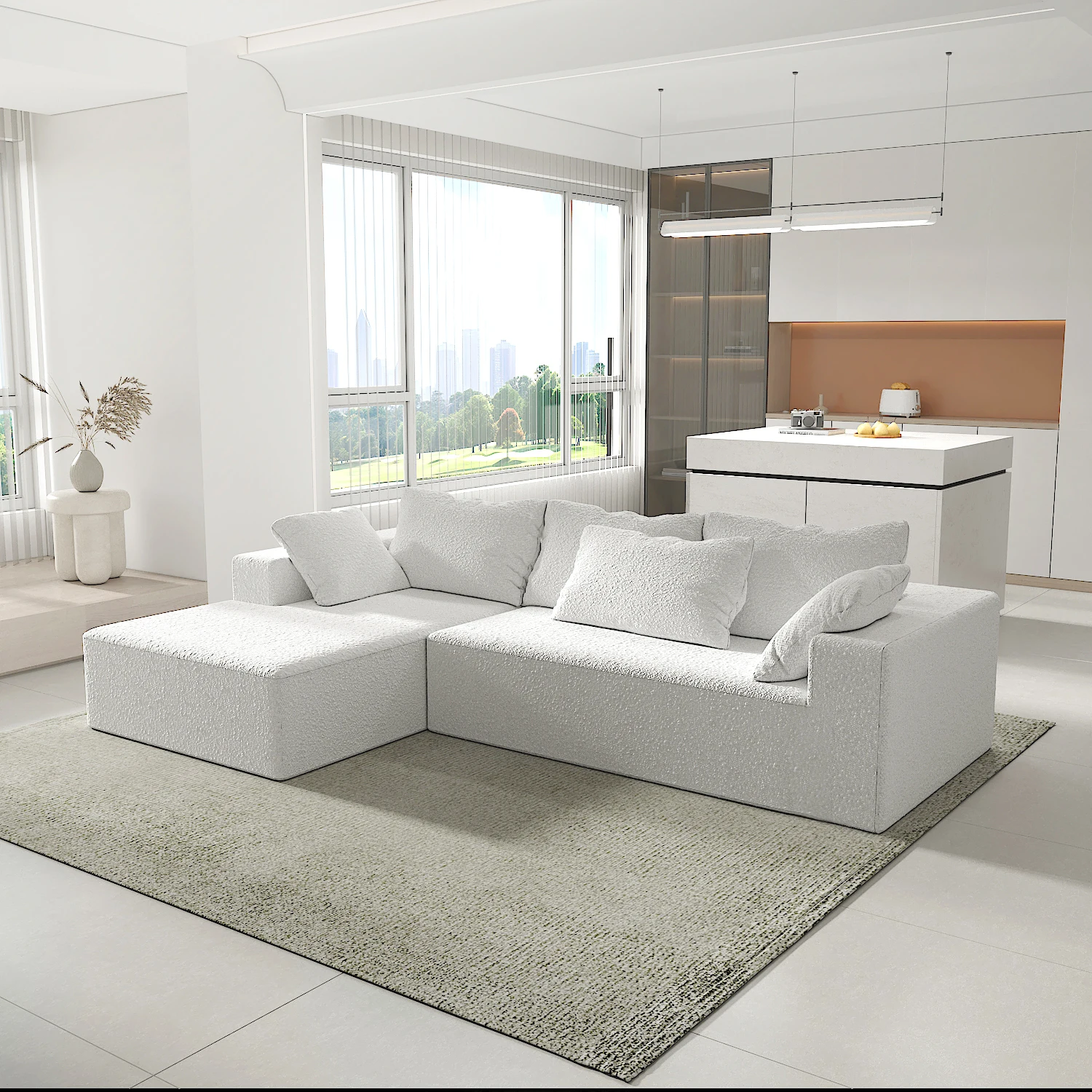 L-shape two seater living room with pillow vacuum pack sofa modern modular sofa sectional set luxury design compressed couch