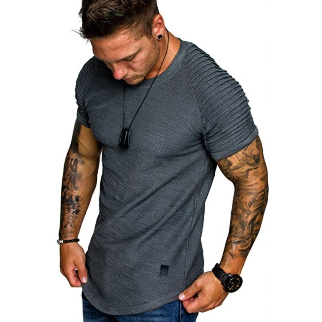 
SE3243 Mens boat neck blouse shoulder fold designs short sleeve oversized tshirt wholesale men 
