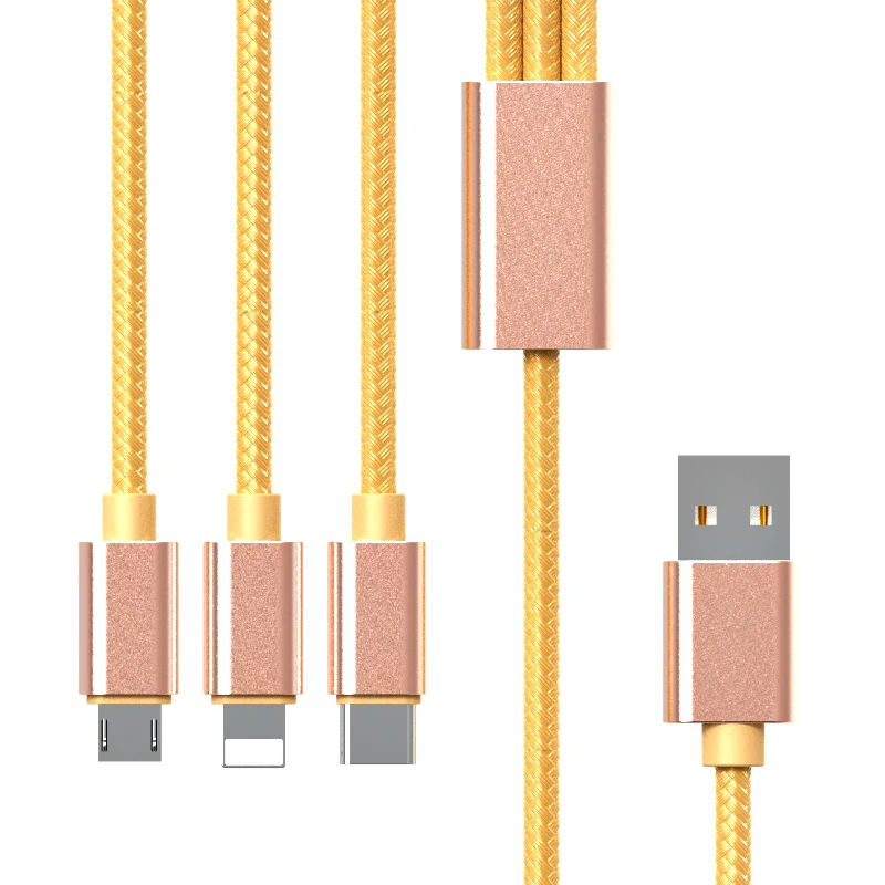Factory OEM ODM 3 In 1 Multi Function Mobile Fast Charging USB Cable Nylon Braided All In One Charging Cord for Cell Phone