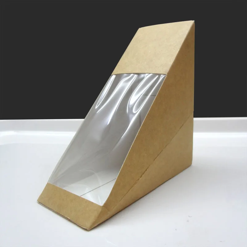 Wholesale Sandwich Packing Brown Kraft Paper Lunch Box Custom Food Disposable Breakfast Bread Dessert Packaging Sandwich Box