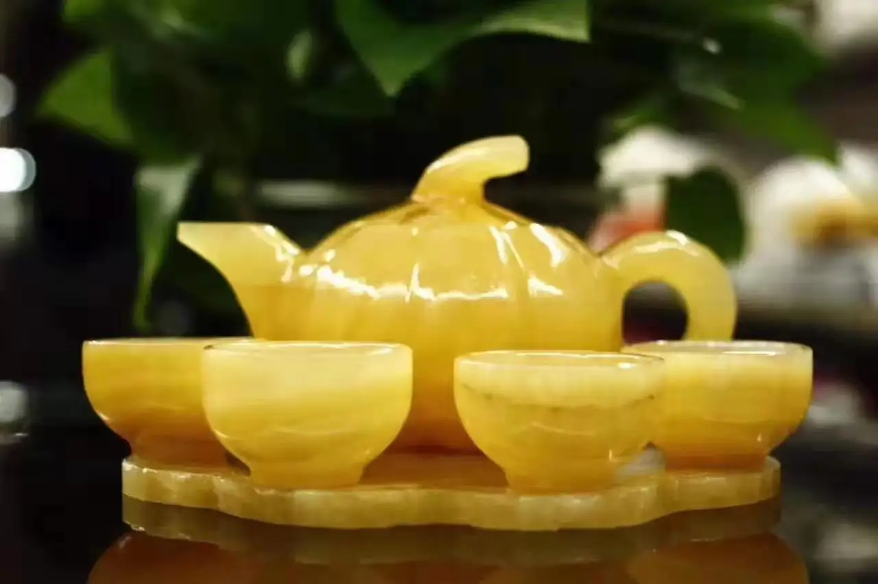 Wholesale high quality natural yellow jade  hand made tea set  for gifts