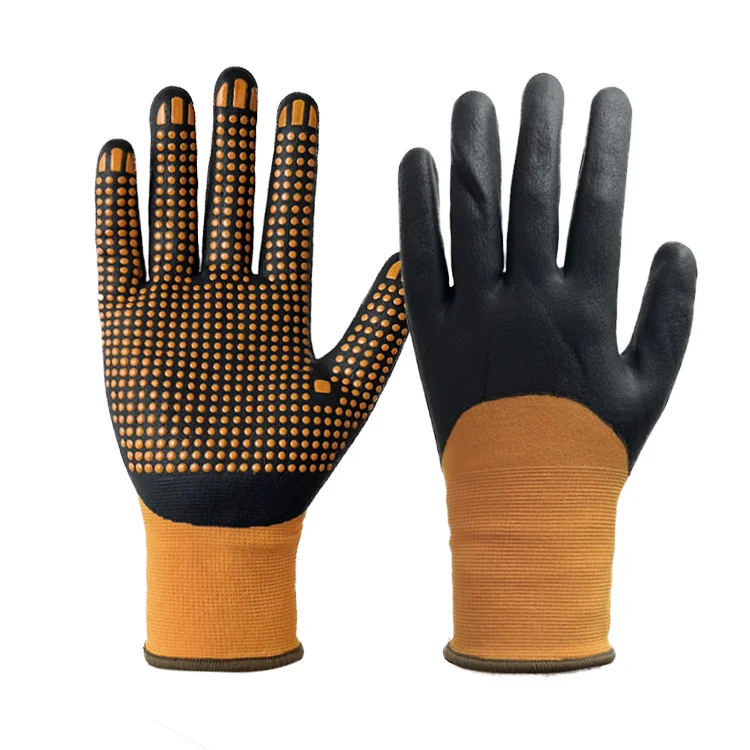 Direct Supply labor non-slip Waterproof Electronic protection Gloves wholesale Nitrile coating painted palm dot beads Beaded Glo