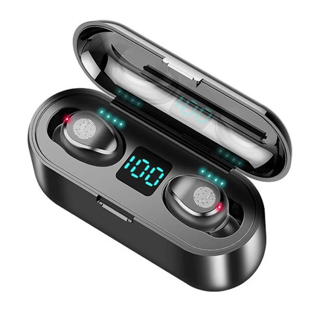 F9 Wireless Earphone 5.0 TWS Mini Wireless Earbuds Power Display Earphone with LED Charging Box Sports Power Bank