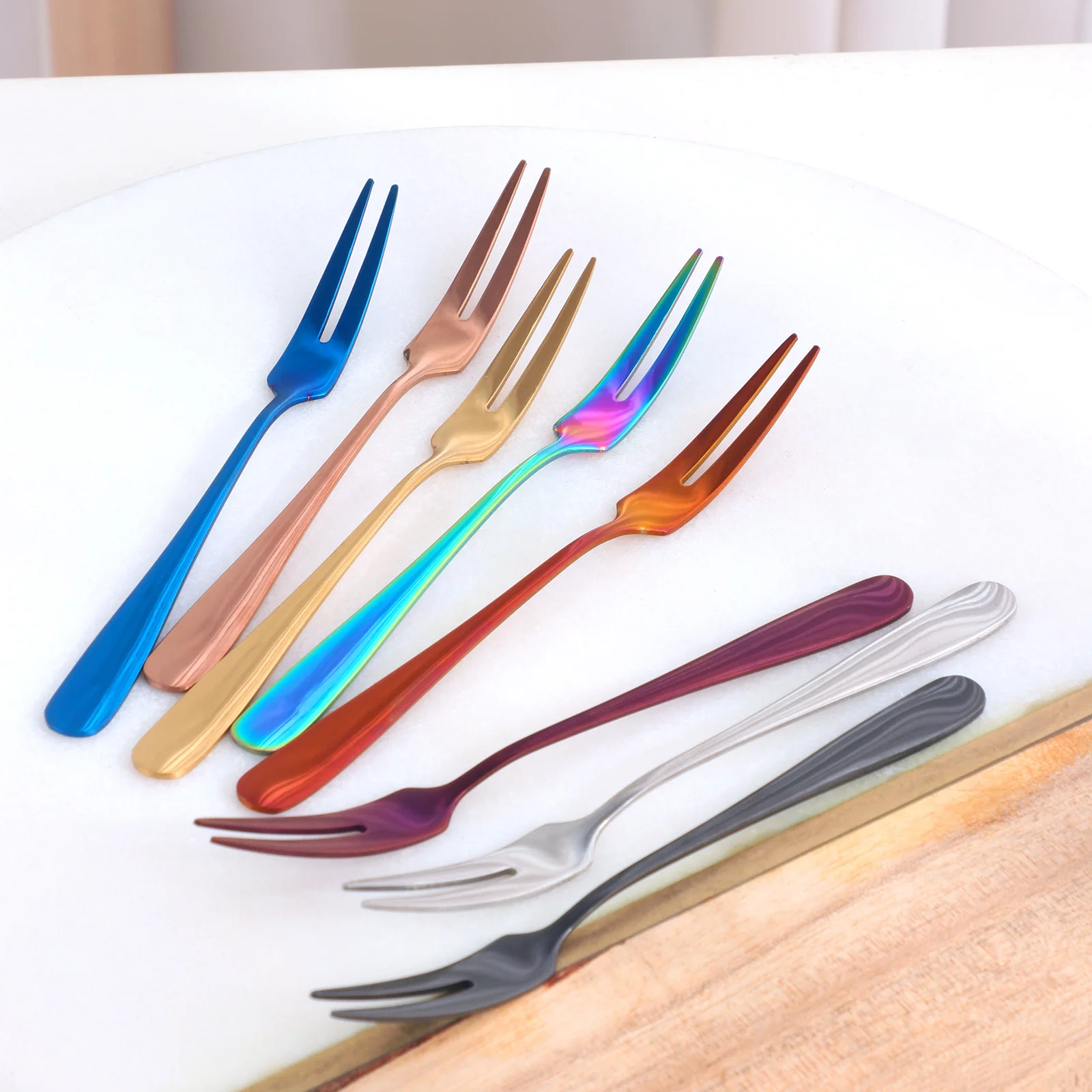 Wholesale Stainless Steel Reusable Dessert Cake Fork Silver Gold Rose Gold Black Fruit Fork