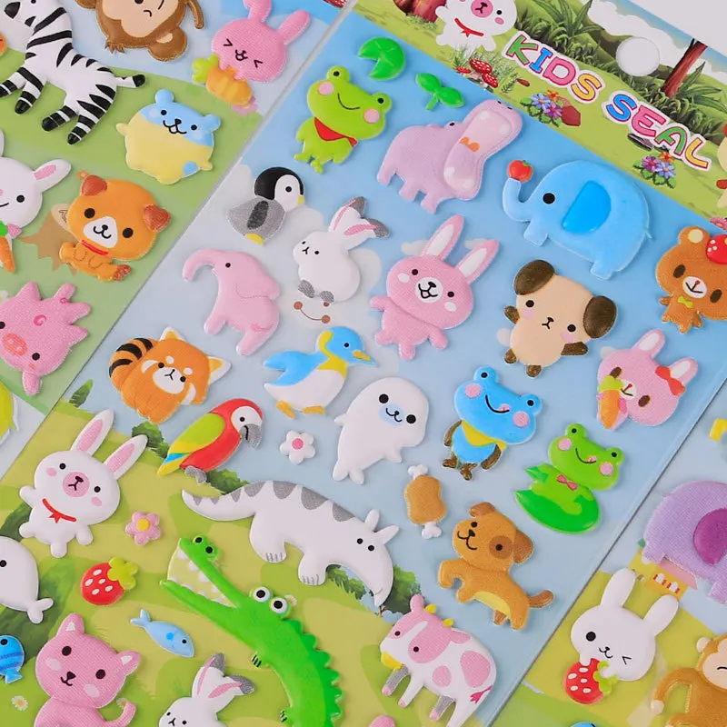 custom kiss cut reusable kawaii animal foam kids removable 3d puffy cute cartoon stickers