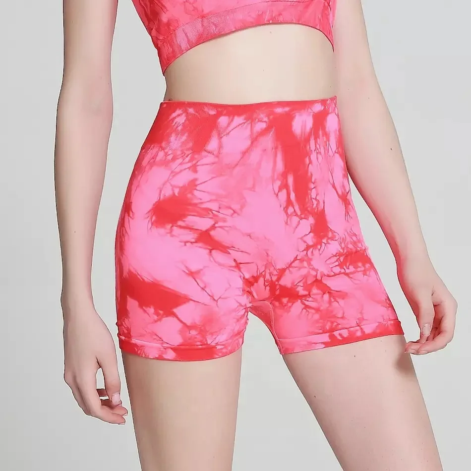 
200 Pcs/Style Custom Tie Dyed Seamless Printed Yoga Wear Wholesale Gym Fitness Running Shorts 