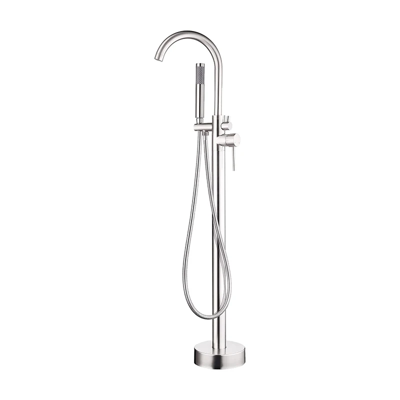Freestanding Bathtub Faucet Tub Floor Mount Bathroom Faucets Brass Single Handle with Hand Shower High Flow Rate Max 6 GPM
