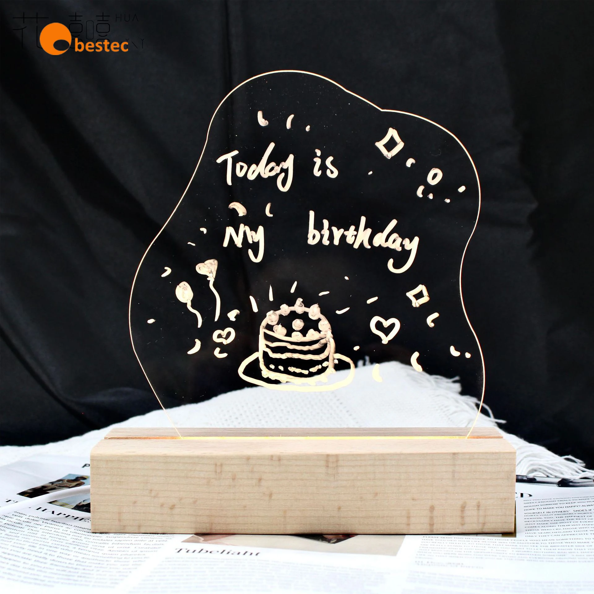 Hot sale 6 inch Wood Rectangle Display Pedestal,Wooden Rectangle Led Lights Display Base for Acrylic,Wood Night LED Light