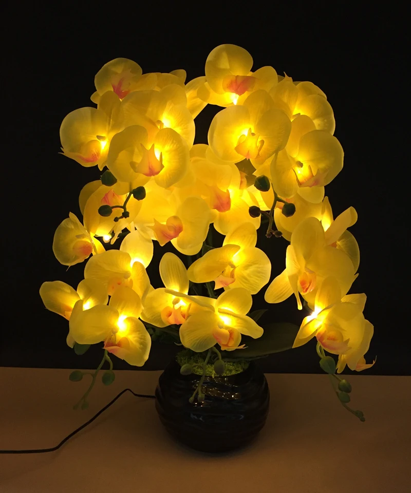 Indoor Decoration Real Touch PU Artificial Flower Big Moth Orchid with Warm White LED Bead ODM support