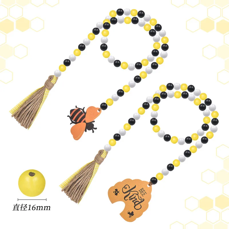 Wooden Bead Tassel String Hemp Rope Bee Festival Creative String Home Decoration Pendant Multi-style Bead Garland Garland