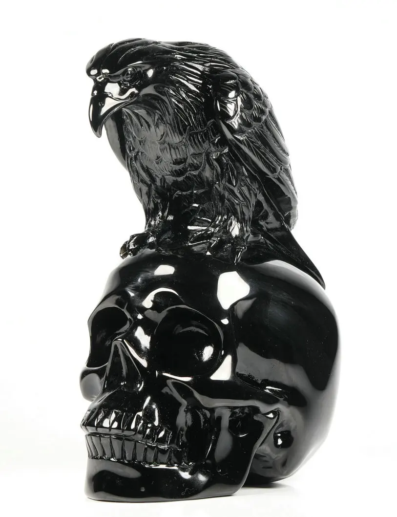 Mr Skull Obsidian Skull  Eagle Sculpture  Hand Carving  Healing Crystals Crystal Crafts