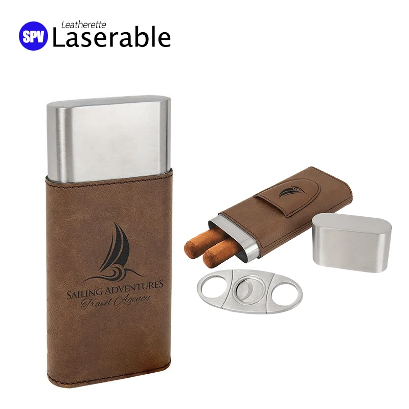 Travel Cigar Humidor Personalized Cigar Cases Hip Custom Laser Engraved Logo Leatherette Portable