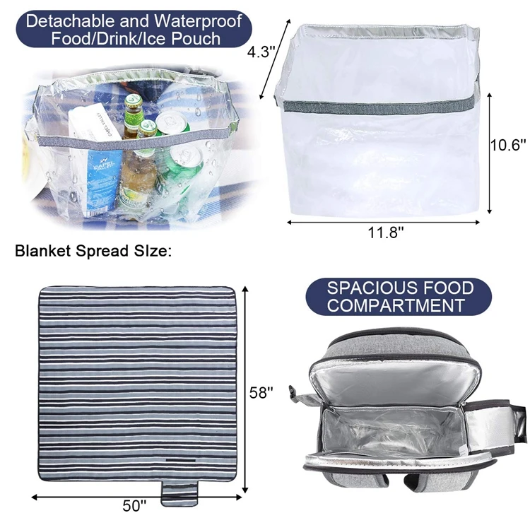 Outdoors waterproof 600d polyester travel bag picnic backpack for 4 organizer family aluminium foil insulated cooler backpack