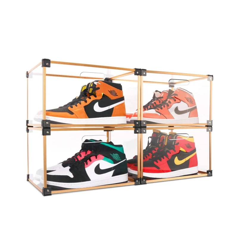 PW Best Sales Plexiglass Foldable Sneaker Storage box Acrylic Shoe Box with Magnetic Opening Lid