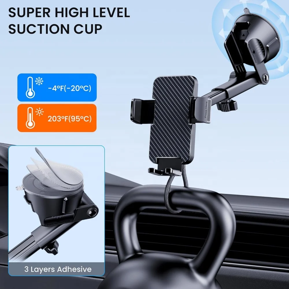 Military Grade Suction Ultra Strong Base Cell Phone Car Holder 3 in 1 Phone Mount for Car Dashboard