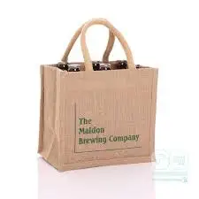 Wholesale Waterproof  hessian Burlap jute Tote Jute wine Bottle Bag with cord