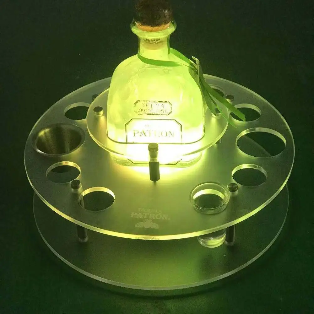 Tequila Patron Tray Rechargeable wireless Round LED serving tray  for Party Night Club Lounge Bar