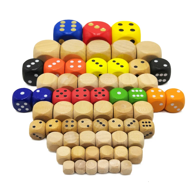 Natural Wooden Printed Dice with Gold Dots Colored Wooden Game Dice 12/14/16/18/20mm