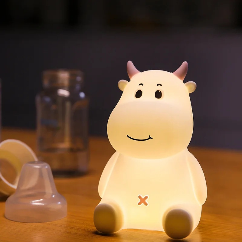 Cute cow silicone pat night light phone stand nightlight atmosphere light for bedroom reading indoor decoration