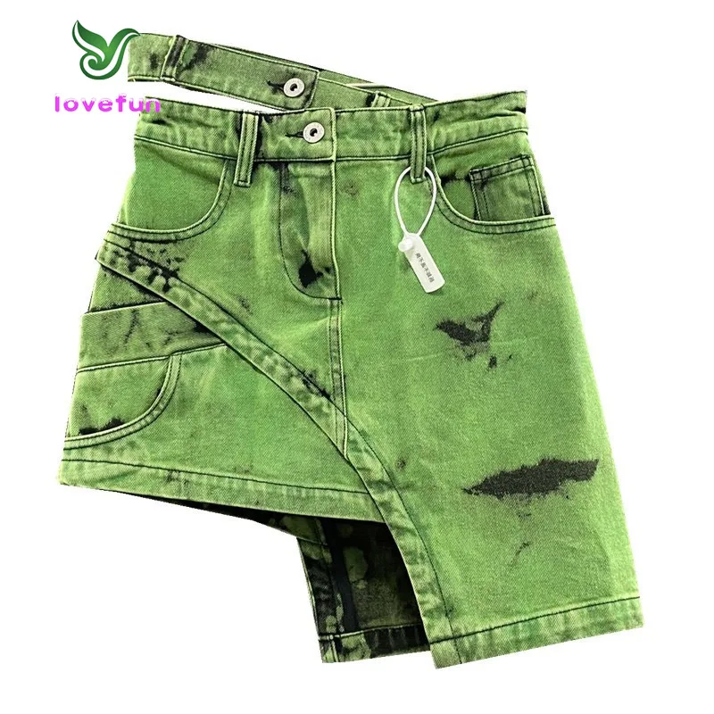 New Design 2023 Women Clothing Ladies Double Waist Skirt Casual Button Jean Skirt For Women Irregular Denim Mini Skirt