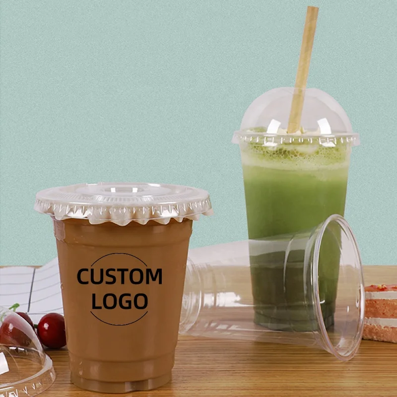 14oz 16oz 20oz 24oz Logo Custom Printed Clear PLA PET PP Drink Bubble Tea Disposable Plastic Cups Coffee Cup With Lids