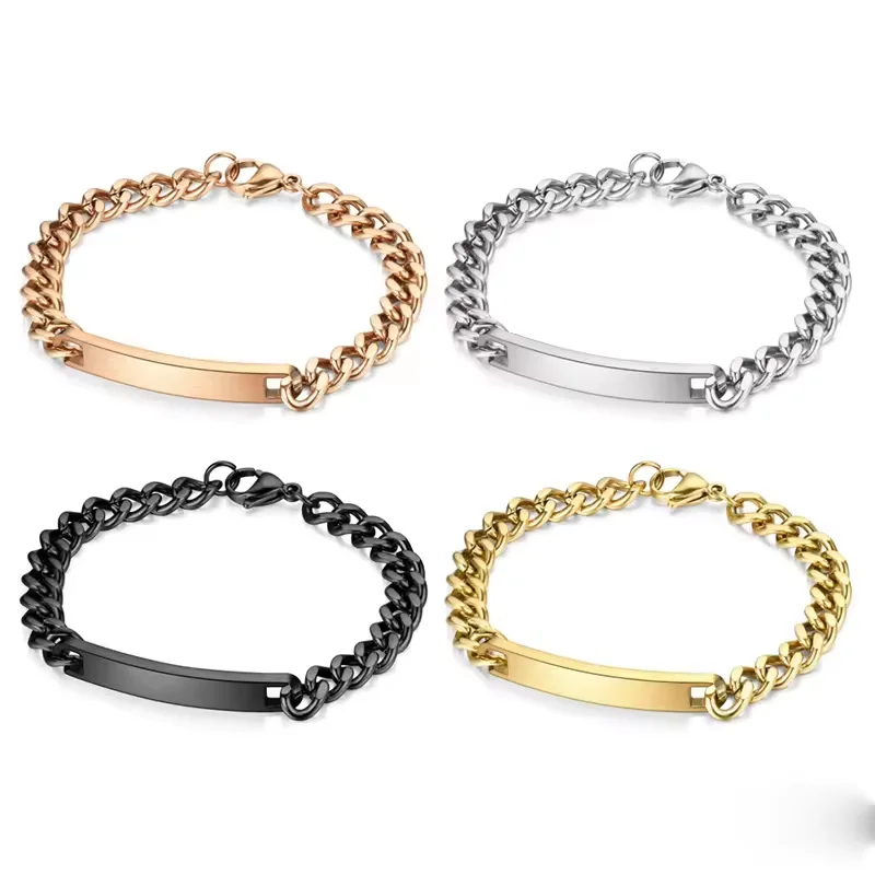 adjustable blank ID curved bar bracelets engraved logo name friendship couple stainless steel non tarnish bracelet cheap