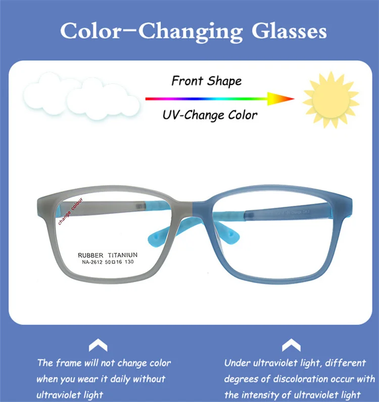 Tr90 Rubber Flexible Colorful Uv Photochromic Glasses Frames No Screw Removable Changing Colors Kids Optical Eyeglasses Frame