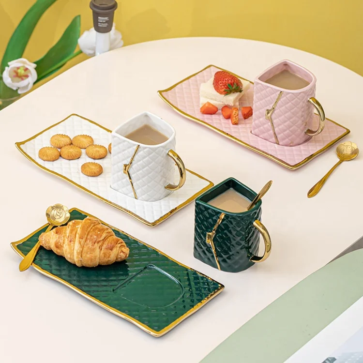 TAOXIN Nordic Luxury Ceramic Handbag Mug With Bread Tray Creative Coffee Cup Sauser and Spoon