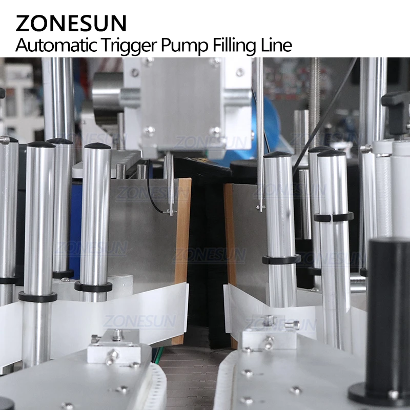 ZONESUN ZS-MPCL1 Full Automatic Trigger Spray Bottle Liquid Filling Capping Double Sided Flat Bottle Labeling Machine