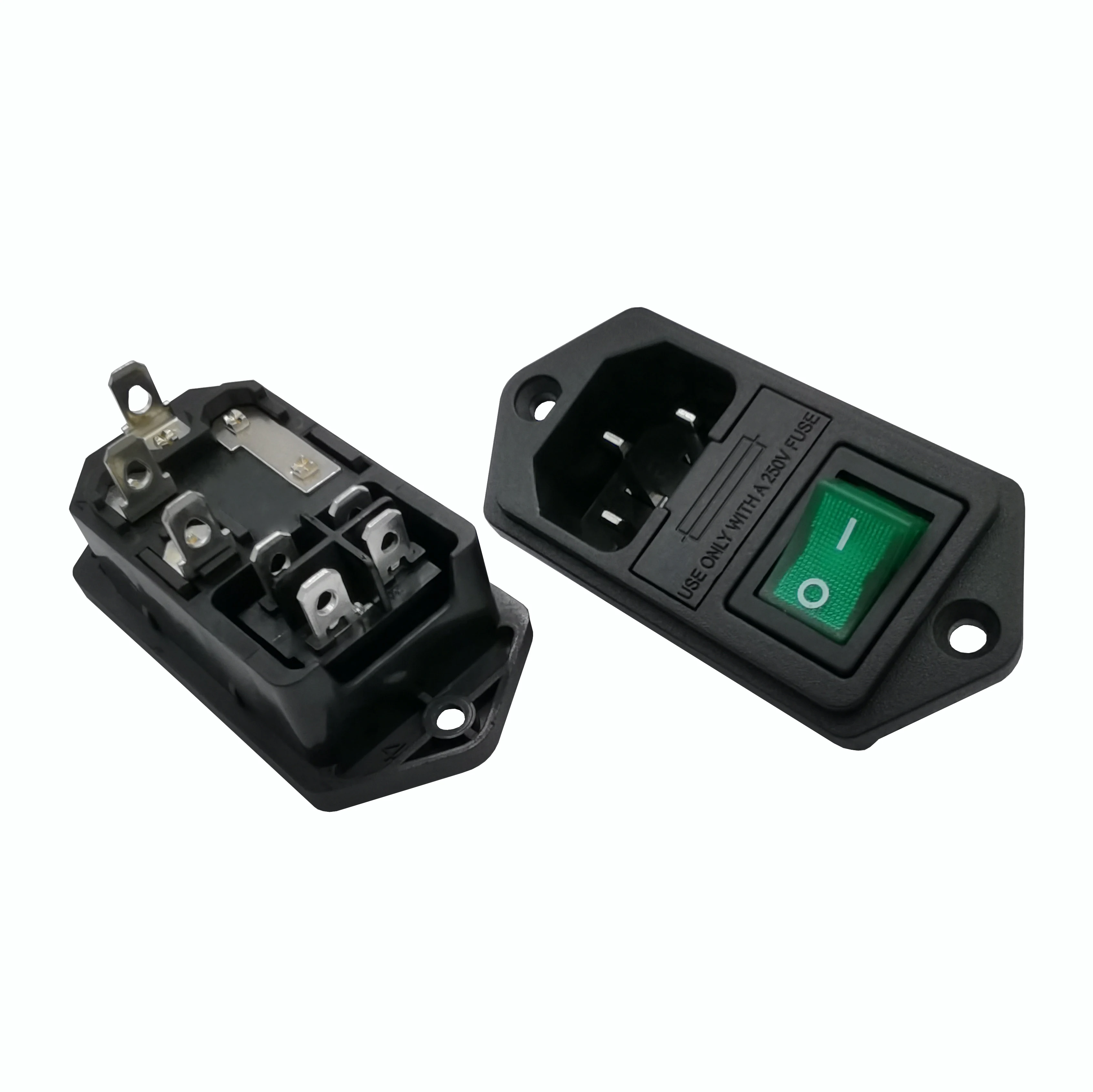 manufacture supply hight quality 10A 250V IEC C14 AC POWER socket with  green light rocker switch and fuse holder