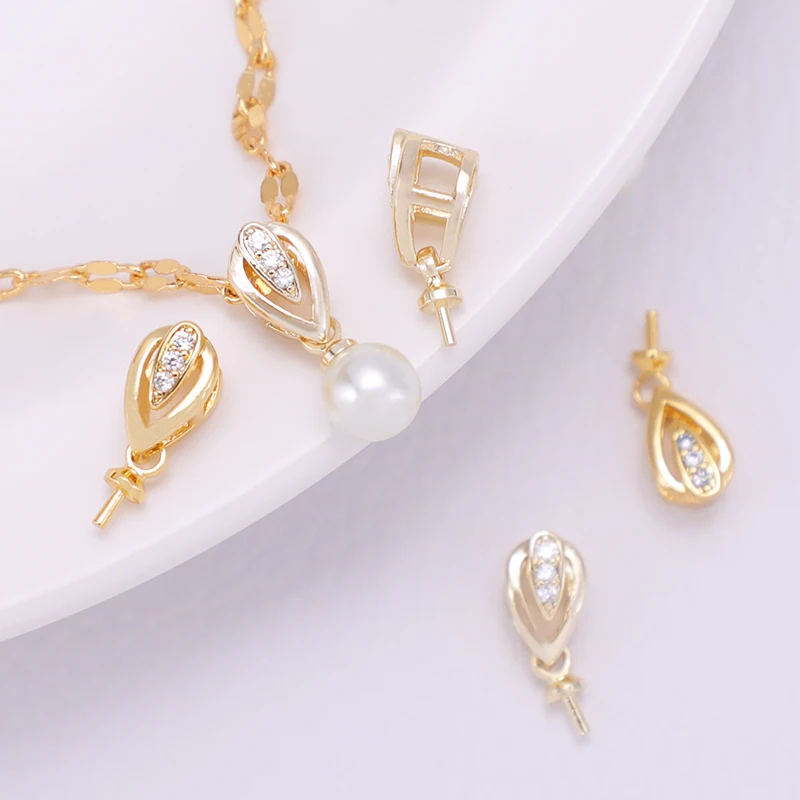 Connect clasp for hanging pearls Drop shaped clasp needle for attaching the pendant 18K gold plated Brass Zircon Pendant
