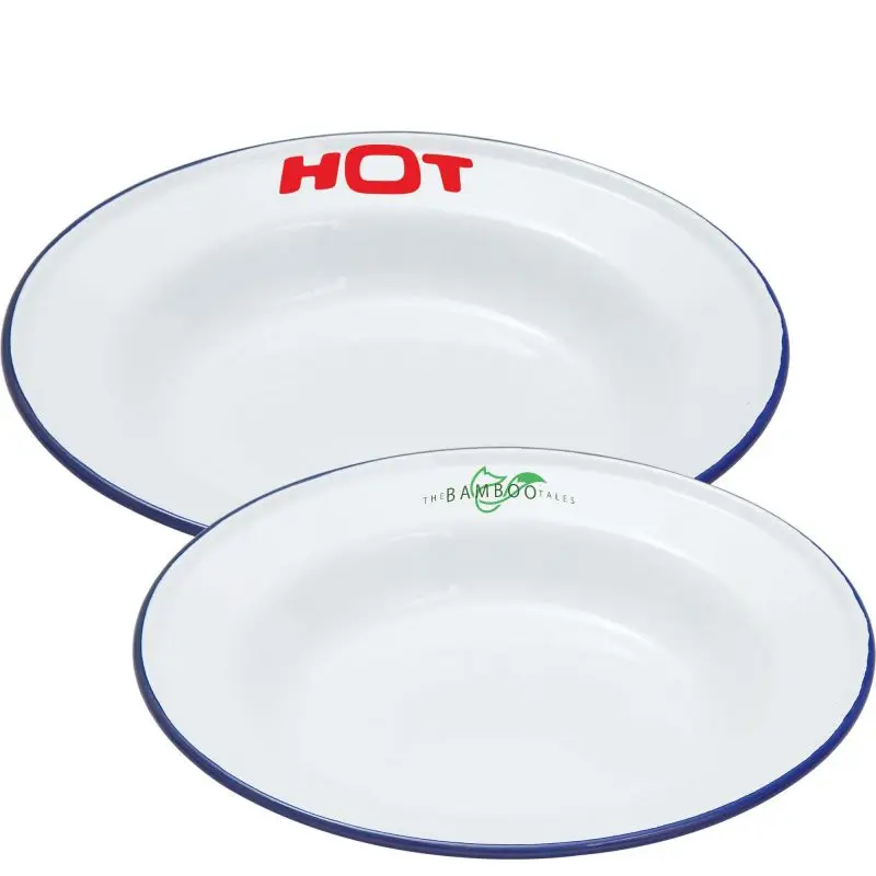 Novelty item classic food grade kitchenware custom colored dinnerware enamel charger dining plates sets wholesale