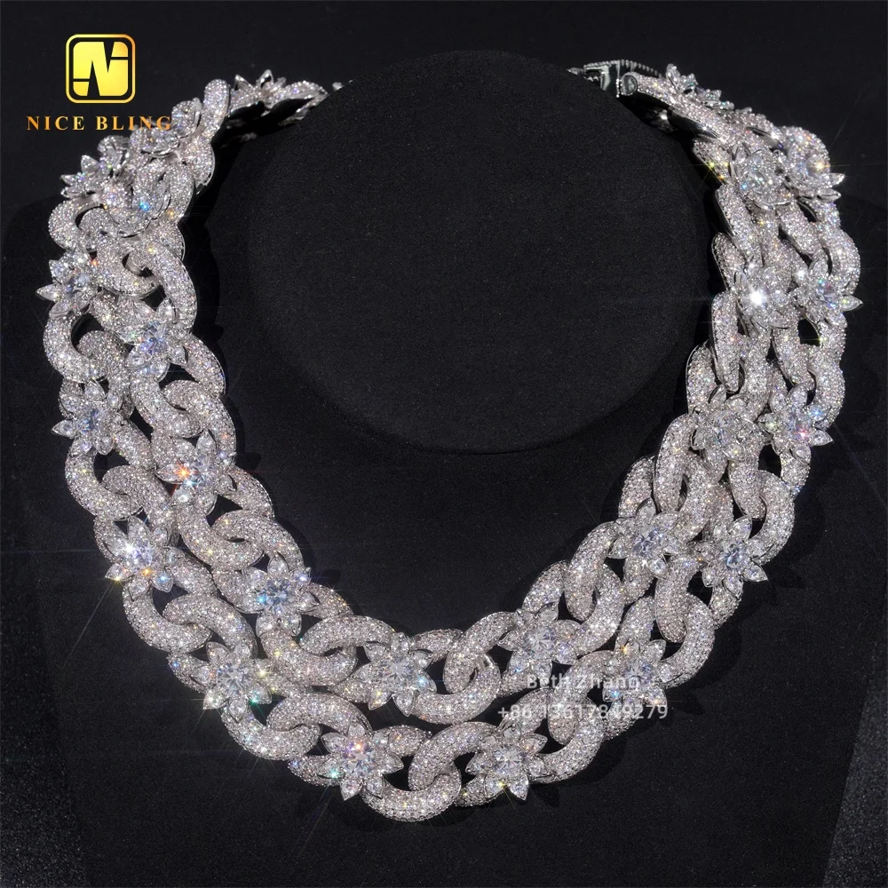 Wholesale Price 18mm Cuban Link Necklace Hip Hop Brass Jewelry Infinite Links and Flowers 5a Cubic Zircon Necklaces For Men