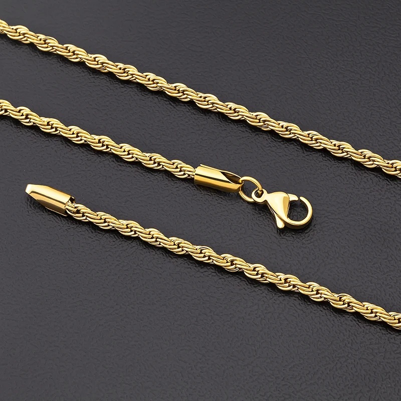 18k Gold Plated Bulk Link Chain Dubai Jewelry 2.5MM 3MM Stainless Steel Link Chain Rope Chain Twist Choker Necklace